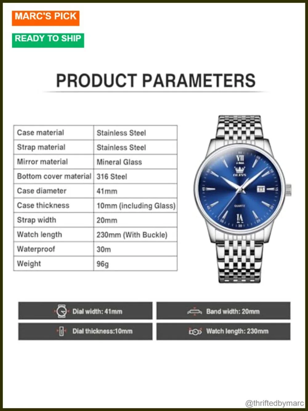 Mens Classic Luxury Waterproof Quartz Stainless Steel Dress Watch